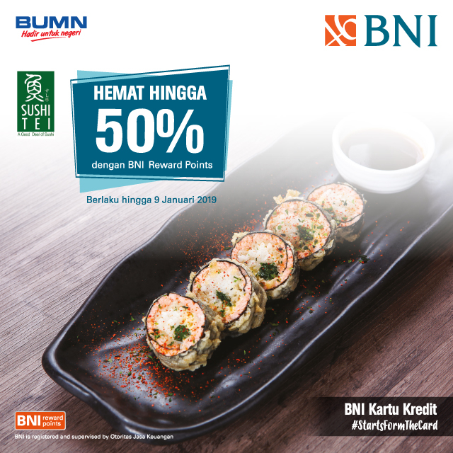 Hemat Hingga 50% Dengan BNI Reward Points Di Sushi Tei Dari 